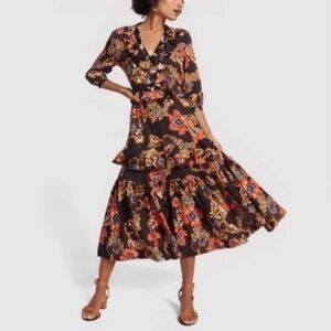 ✅ Warm Dress Batik Hibiscus Ruffle Midi Floral